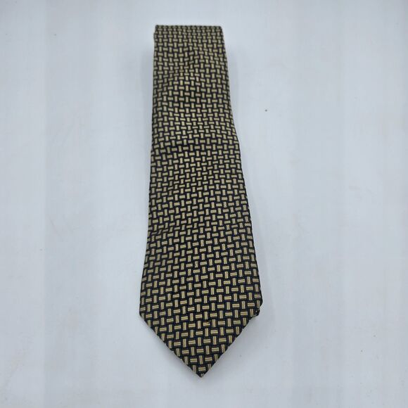 Stafford Mens Necktie 100% Silk Blue Tan Geometric Business Tie 58 x 3 Vintage - Picture 2 of 6